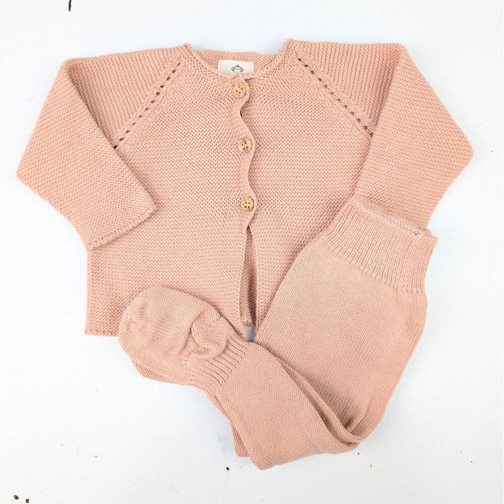 Micu Micu Pink Fine Knit 2 Pc Cardigan & Pants Set - 0-3 Months